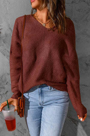 Burgundy Sweater with Drop Shoulder - ALL SALES FINAL