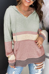 Color Block Knit Kangaroo Pocket Hooded Sweater - ALL SALES FINAL