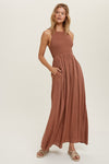 Sepia Smocked Open Back Lined Maxi Dress - ALL SALES FINAL