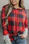 Red Plaid Hoodies with Strip Sleeves - ALL SALES FINAL