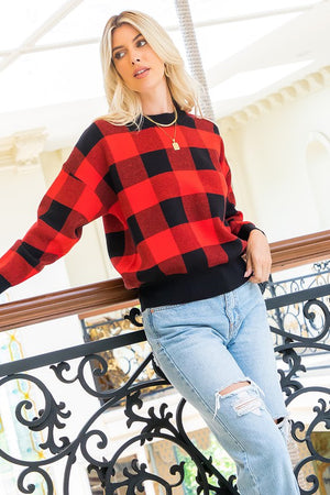 Plaid Crew Neck Long Sleeve with Drop Shoulder - 2 Colors - ALL SALES FINAL