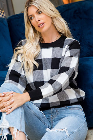 Plaid Crew Neck Long Sleeve with Drop Shoulder - 2 Colors - ALL SALES FINAL