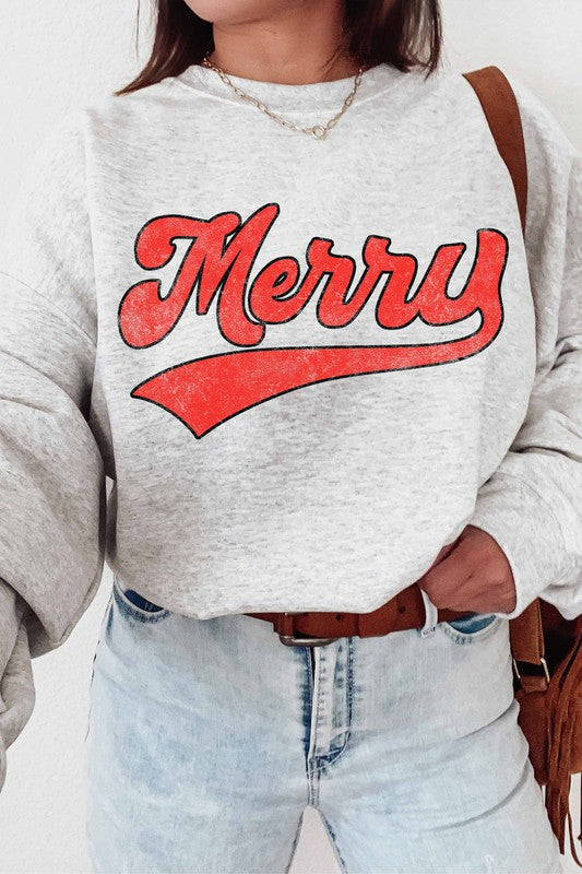 MERRY Graphic Sweatshirt in Ash Grey or Hunter Green- ALL SALES FINAL