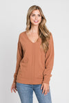 Hazelnut sweater with Deep V neckline and Drop Sleeves - ALL SALES FINAL