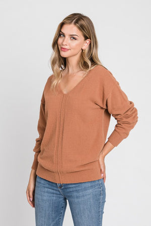 Hazelnut sweater with Deep V neckline and Drop Sleeves - ALL SALES FINAL