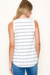Ivory/Black Round Neck Ribbed Stripe Top with Chest Pocket- ALL SALES FINAL