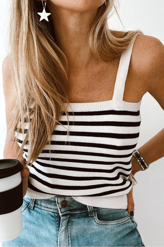 Striped Tube Spaghetti Strap Knitted Tank Top - ALL SALES FINAL