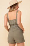 Button Down Sleeveless Romper with Self Waist Tie - 2 Colors - ALL SALES FINAL