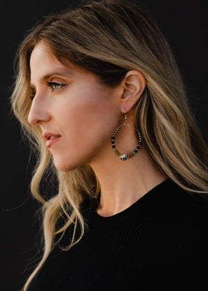 Gold Wire Hoop Earrings w/ Beaded Detail