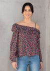 Black/Fuschia Bohemian Floral Print Off Shoulder Blouse - ALL SALES FINAL