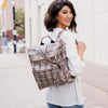 Luxe Brielle Convertible Carry on Laptop Bag: Brown + Red + Cream Plaid