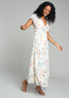 Natural/Dusty Sage Floral Flutter Sleeve V Neck Maxi Dress - ALL SALES FINAL