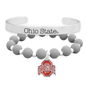 Ohio State Buckeyes Silver Cuff Bracelet Stack