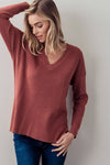 Heather Masala Drop Shoulder Loose Fit V-Neck Soft Knit Sweater