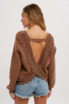 Mocha Crochet Lace Cross Back Pullover Sweater - ALL SALES FINAL