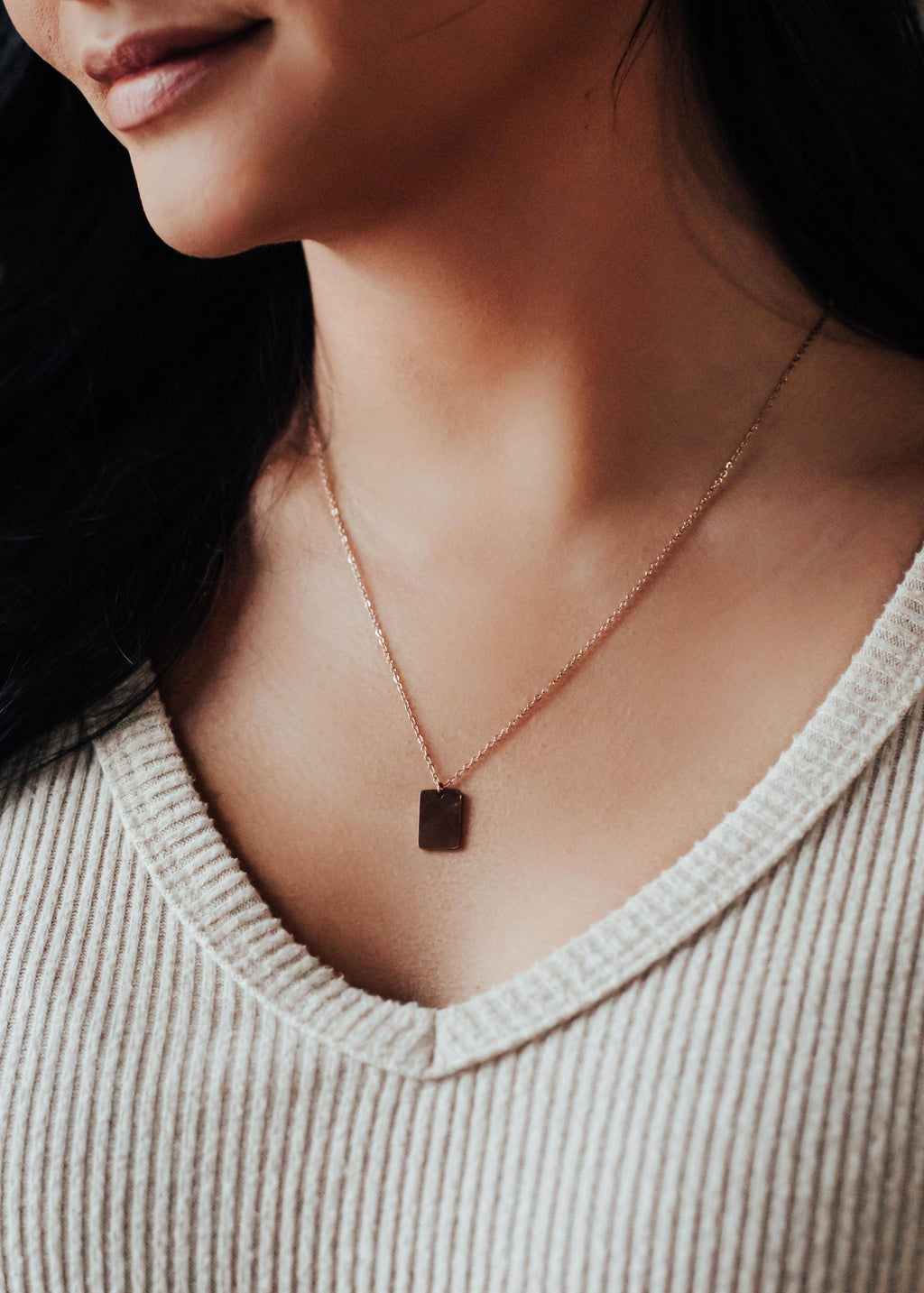 Rose Gold Necklace With Rectangle Pendant