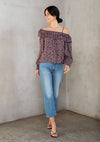 Black/Fuschia Bohemian Floral Print Off Shoulder Blouse - ALL SALES FINAL