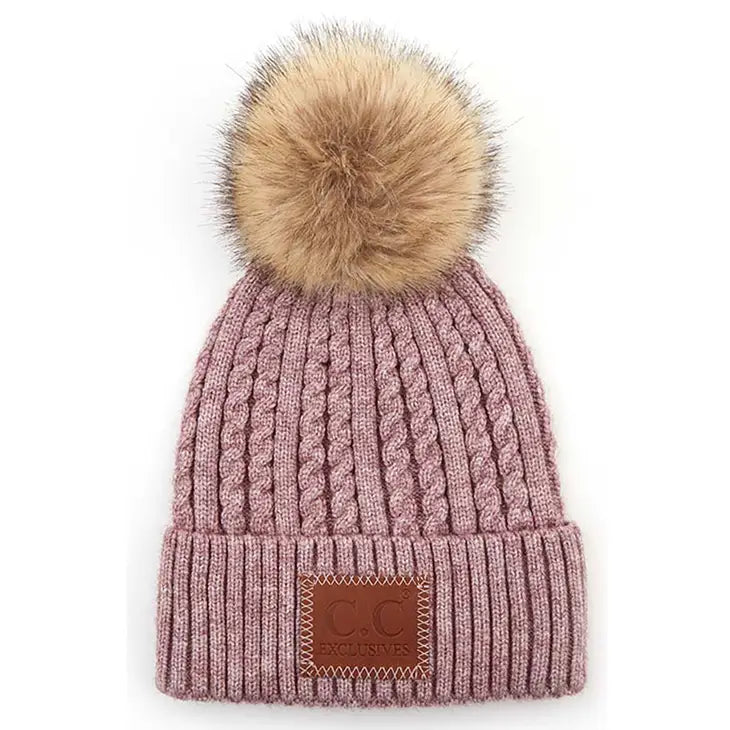 C.C Double Braided Beanie with Pom - Various Colors